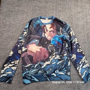 Demon Slayer Tanjiro Kamado Graphic Sweatshirt Blue Anime All Over Print Small